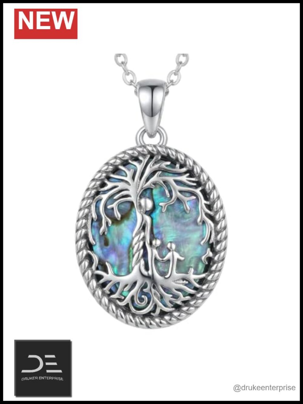 Tree of Life Photo Locket Necklace Sterling Silver with Abalone Shell, Holds